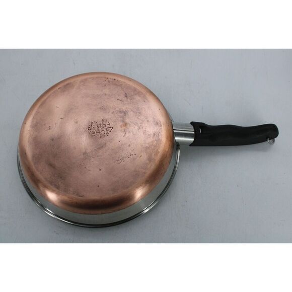 Vintage REVERE WARE 9” Copper Bottom Stainless Steel Frying Pan Skillet USA - Picture 4 of 5